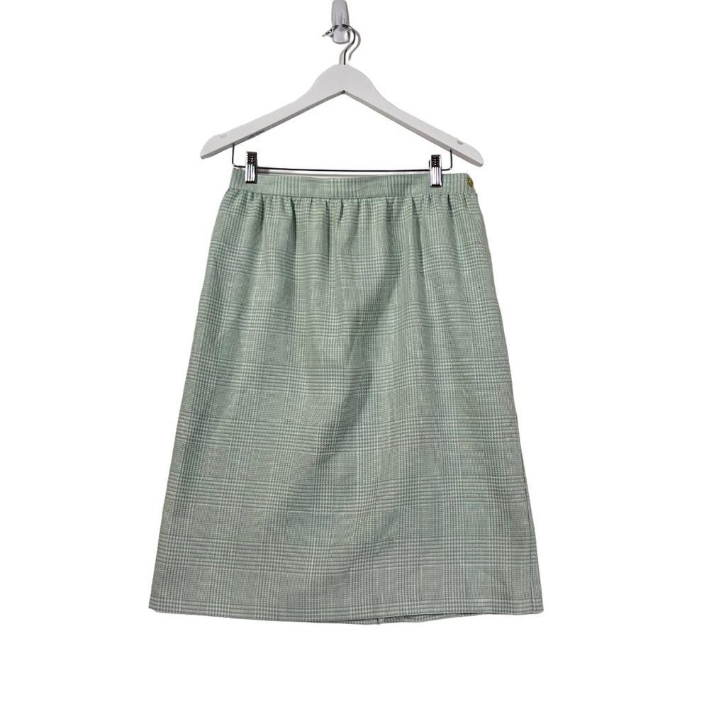 𝅺VINTAGE Alfred Dunner Green White Check Pencil Skirt Mid Length size 14 Retro